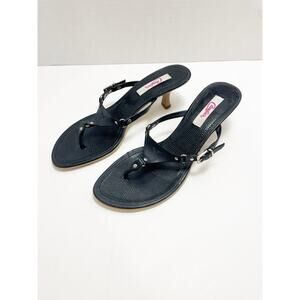 Candies Black Flip Flop Thong Kitten Heel Buckle Edgy Y2K Sz 9